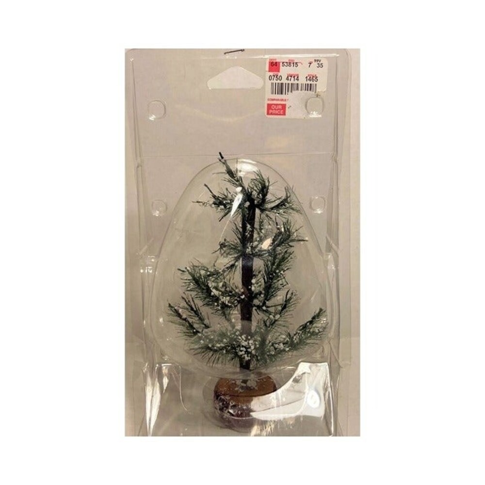 Lemax Medium Flocked Forest Pine Tree Wooden Base 6" Tall Tree